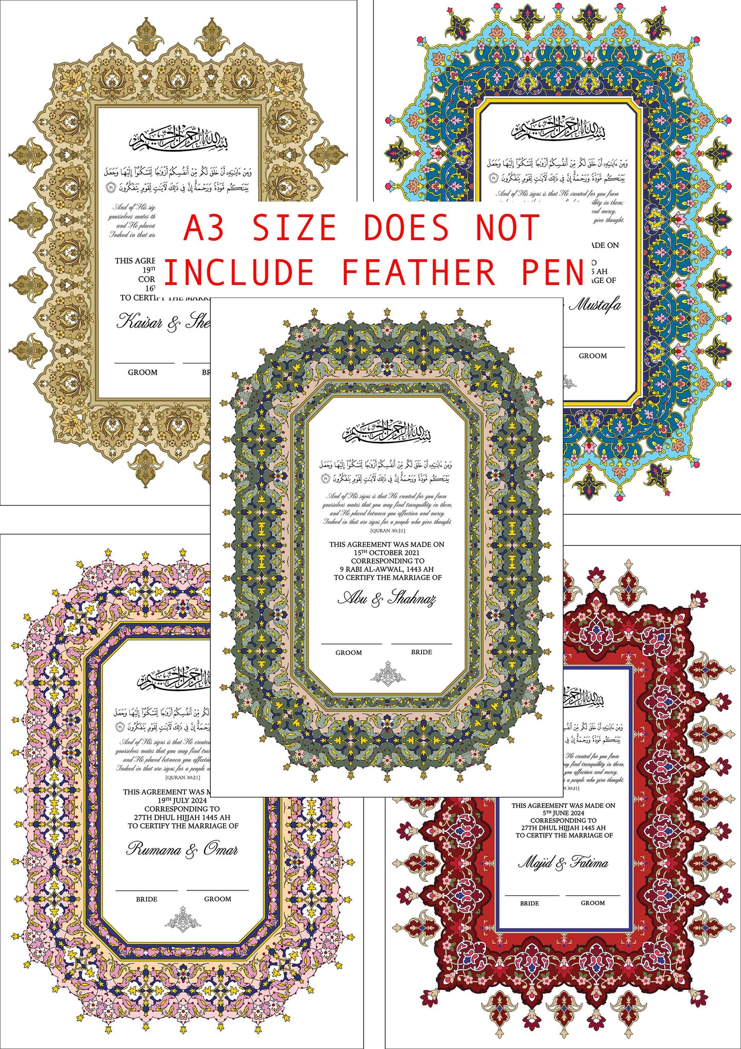 Luxury A3 MATTE Nikkah Certificate 350gsm