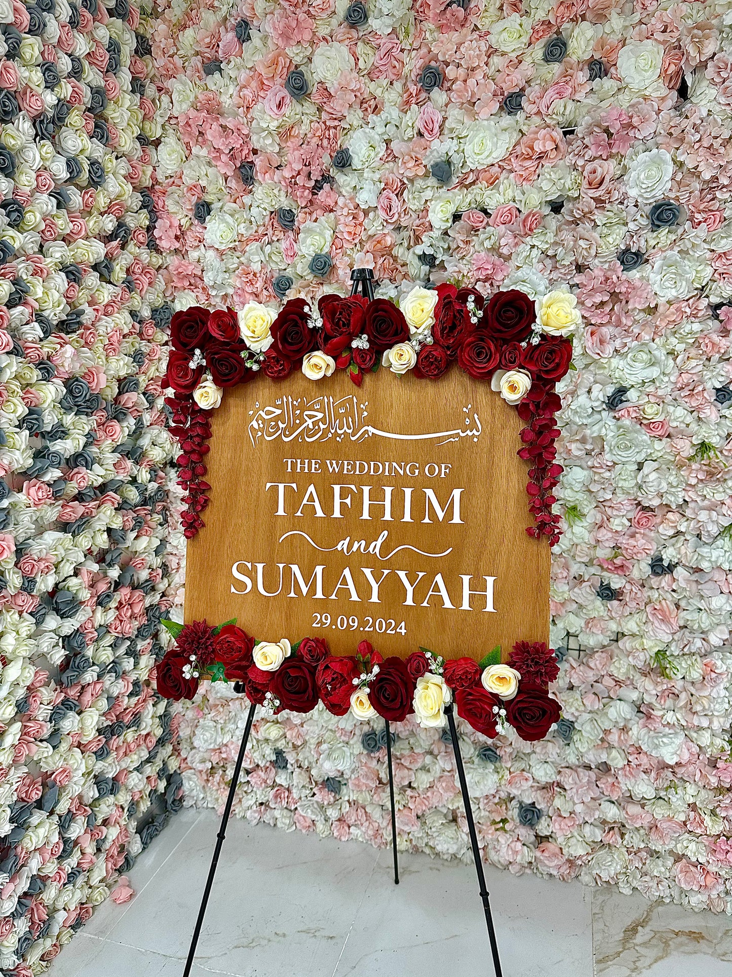 Maroon Red & Ivory Wooden Board Display