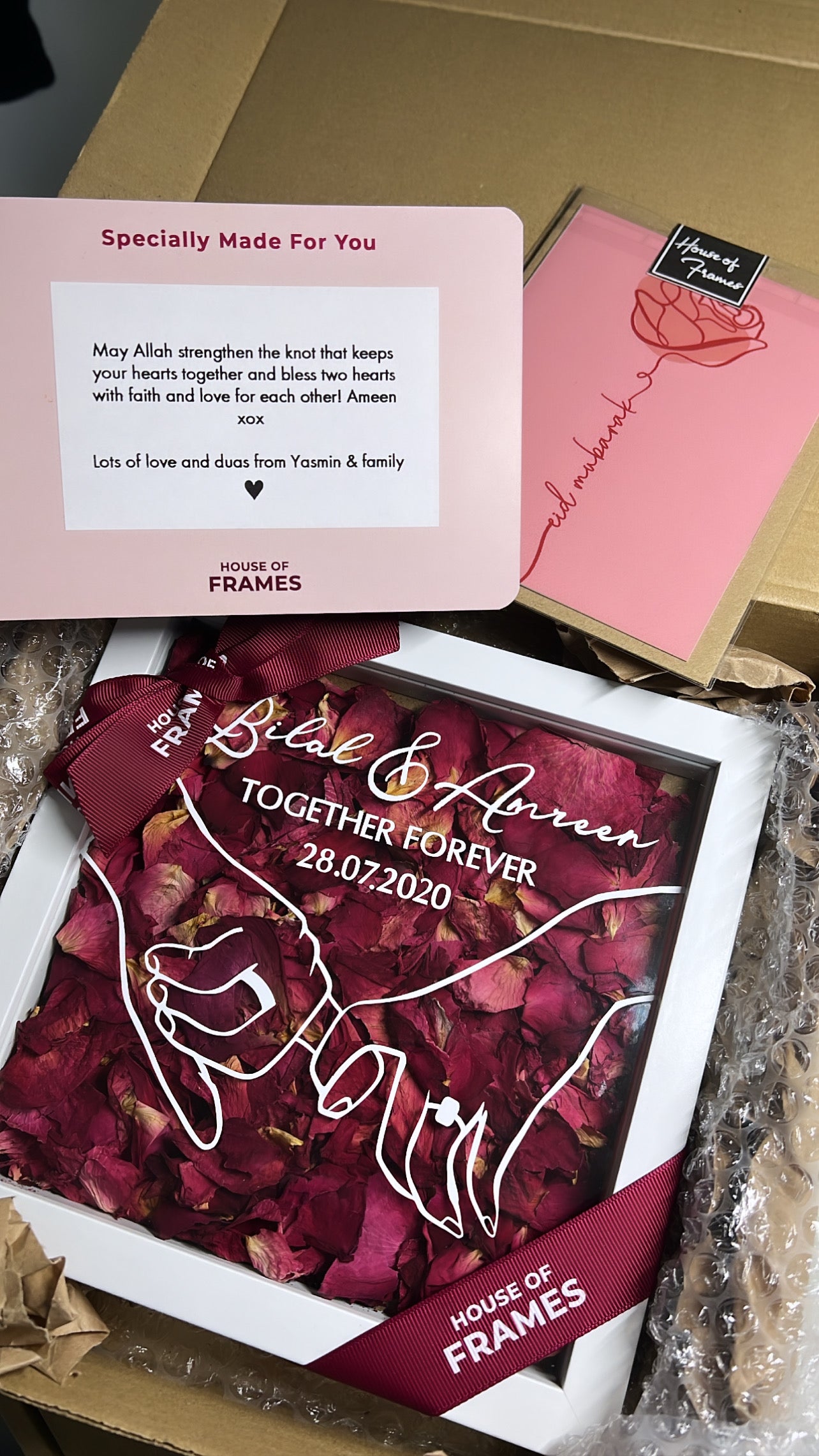 Couple's Hand Illustration Petal Box Frame