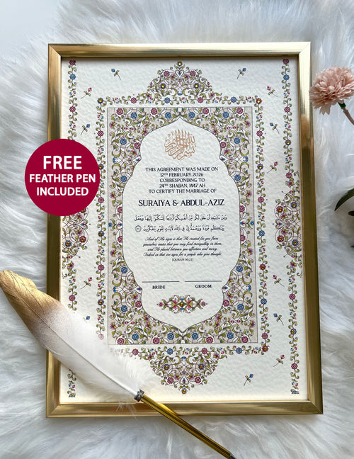 Bridgerton Inspired Nikkah Certificate FREE Feather Pen Included