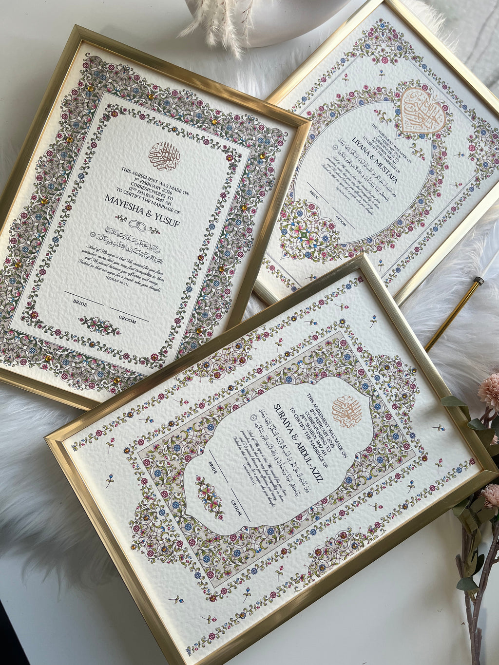 Bridgerton Inspired Nikkah Certificate FREE Feather Pen Included