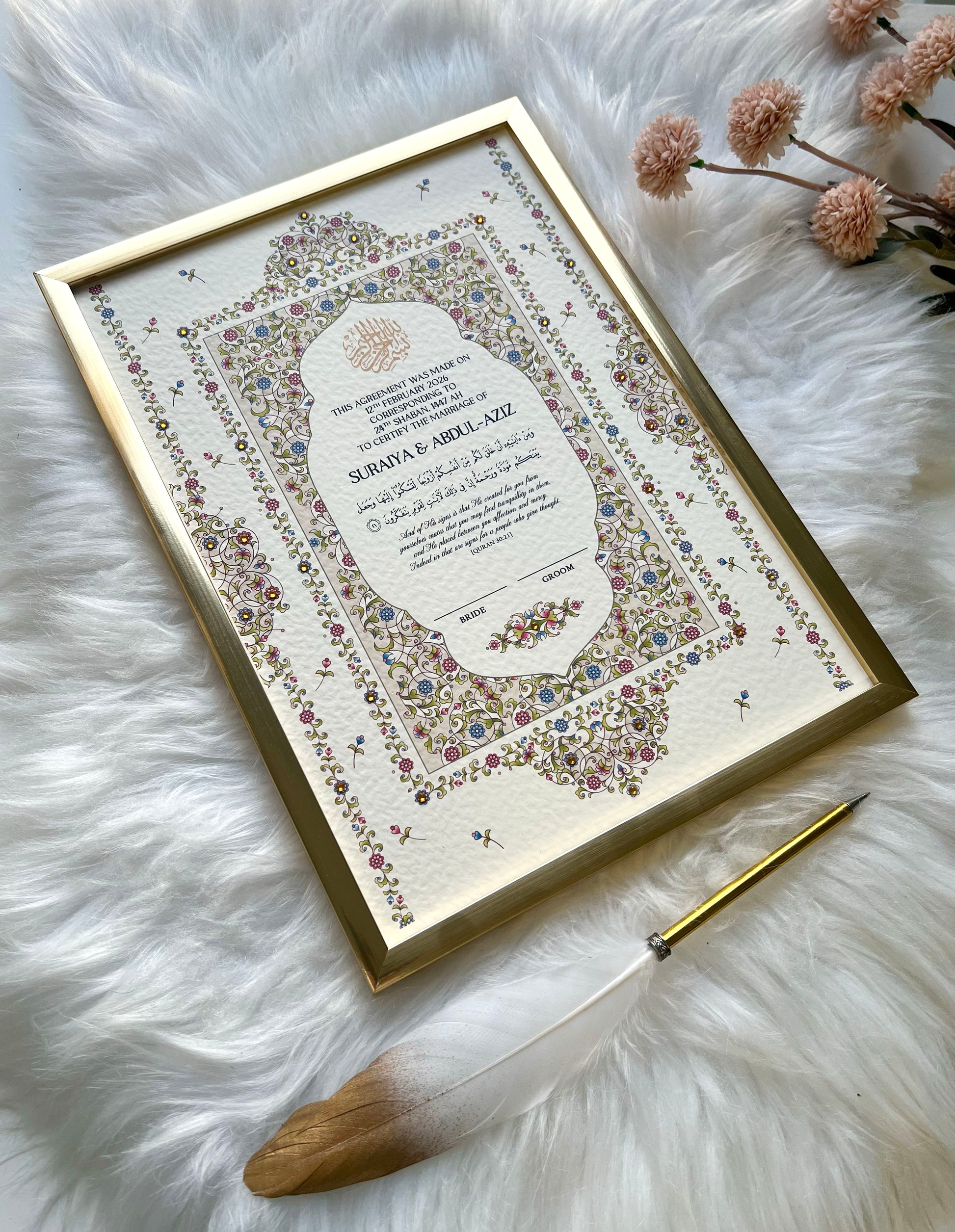 Bridgerton Inspired Nikkah Certificate FREE Feather Pen Included