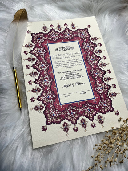 Maroon Nikkah Certificate FREE Feather Pen Included