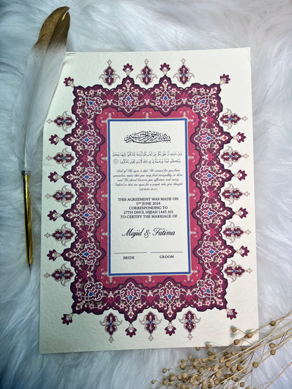 Maroon Nikkah Certificate FREE Feather Pen Included