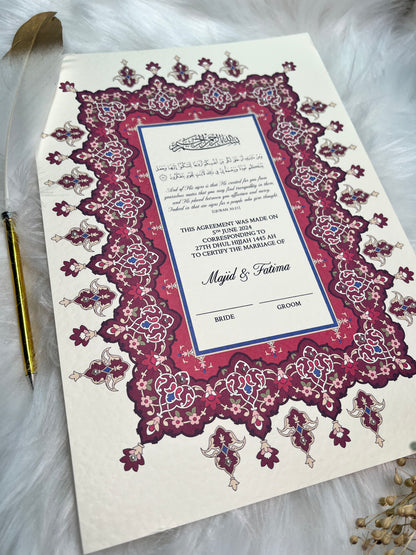 Maroon Nikkah Certificate FREE Feather Pen Included