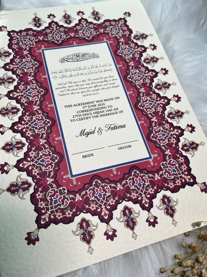 Maroon Nikkah Certificate FREE Feather Pen Included