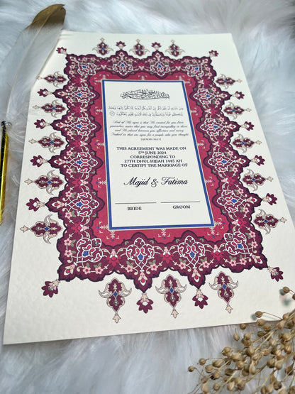 Maroon Nikkah Certificate FREE Feather Pen Included