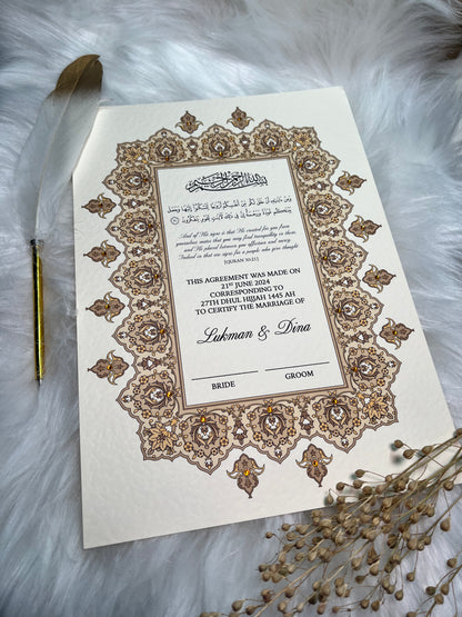 Gold Nikkah Certificate FREE Feather Pen Included