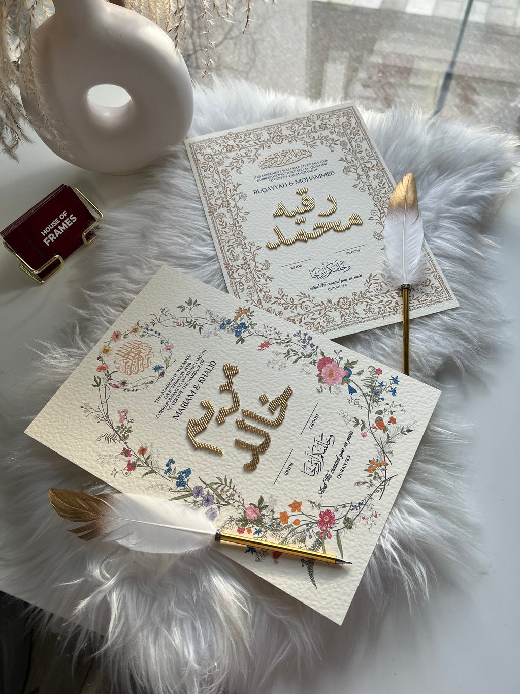 Premium Botanical Garden Embellished Luxury Nikkah Certificate FREE Feather Pen Included