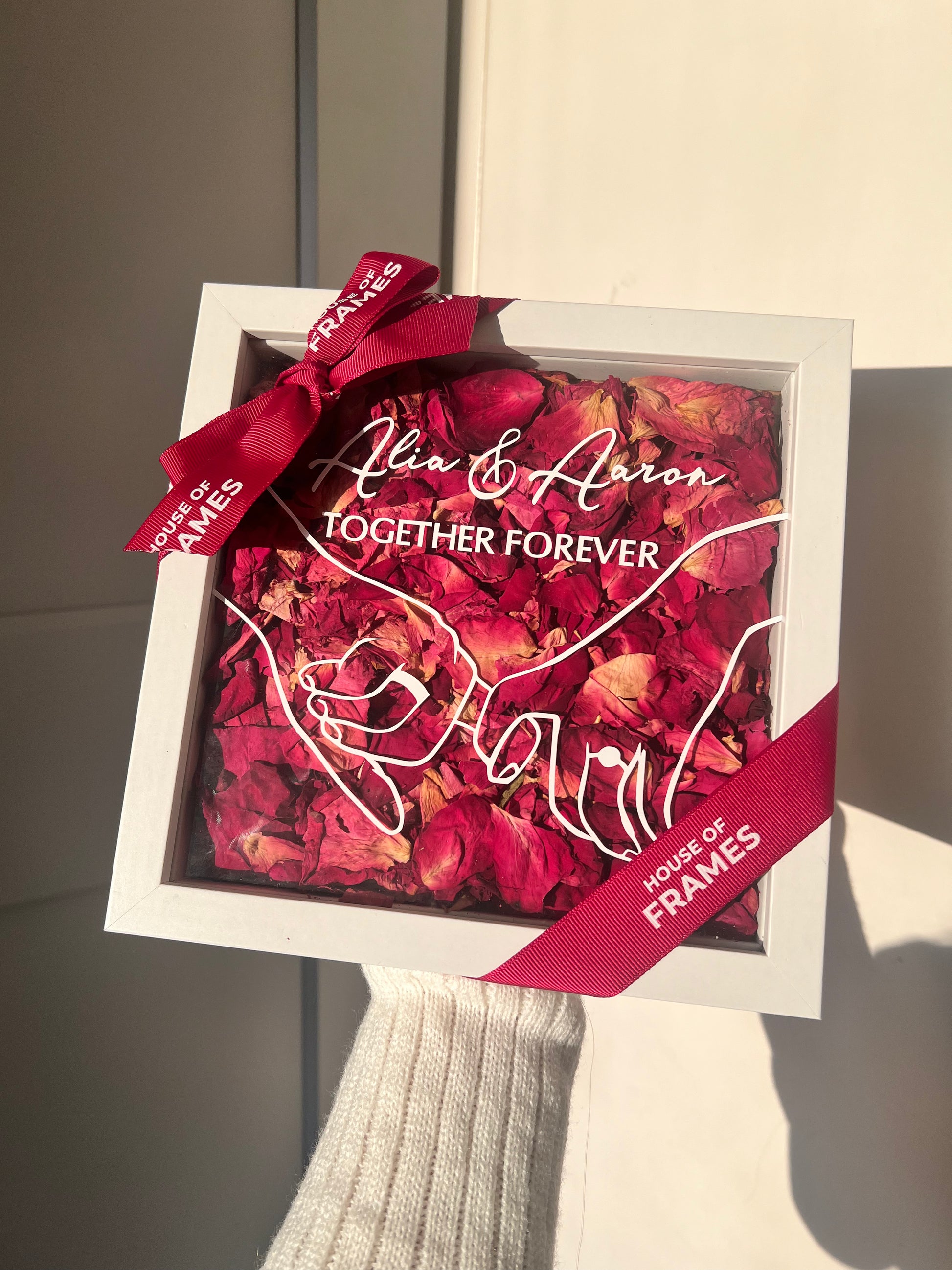 Couple's Hand Illustration Petal Box Frame