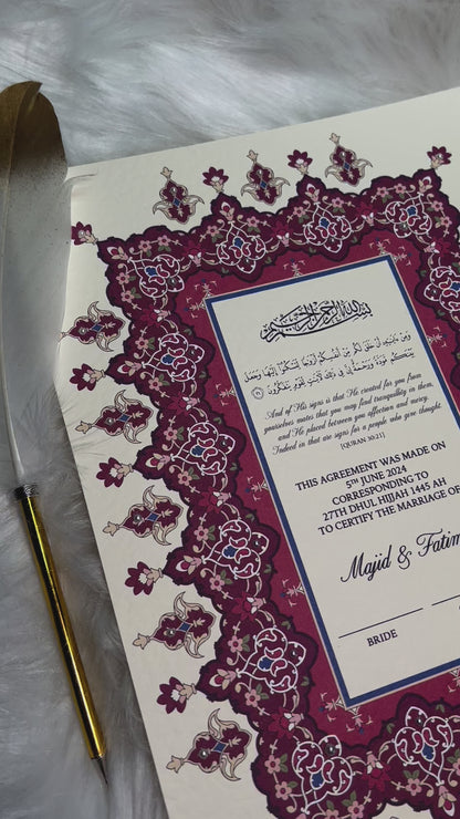 Maroon Nikkah Certificate FREE Feather Pen Included