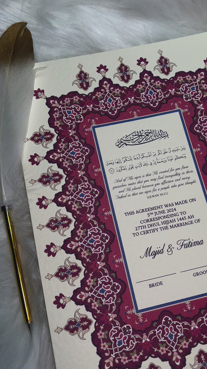 Maroon Nikkah Certificate FREE Feather Pen Included