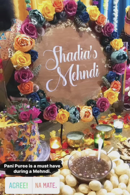 Round Colourful Wooden Mehndi Display Sign Board (hire)
