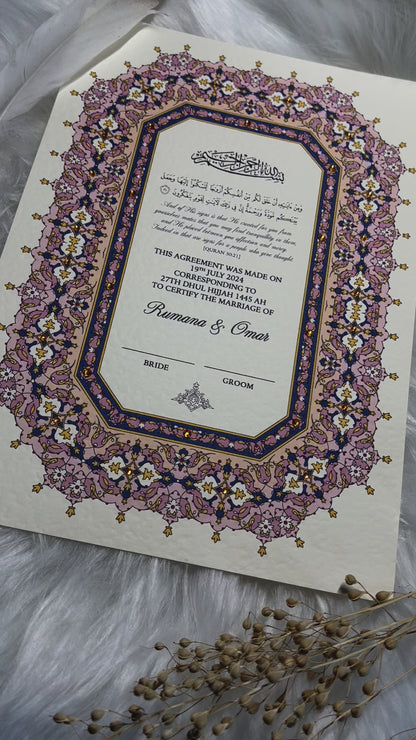 Luxury Pink Nikkah Certificate FREE Feather Pen Included